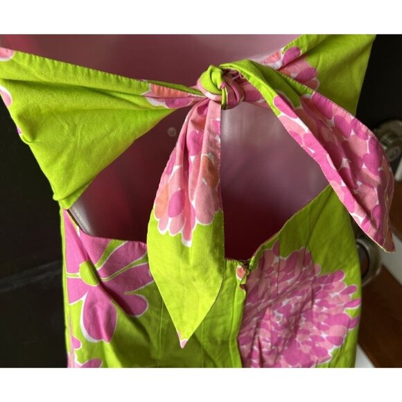 Lilly Pulitzer Strapless A-Line Dress Tie-Back Pink Lime Floral Women's Size 2 - Picture 5 of 7